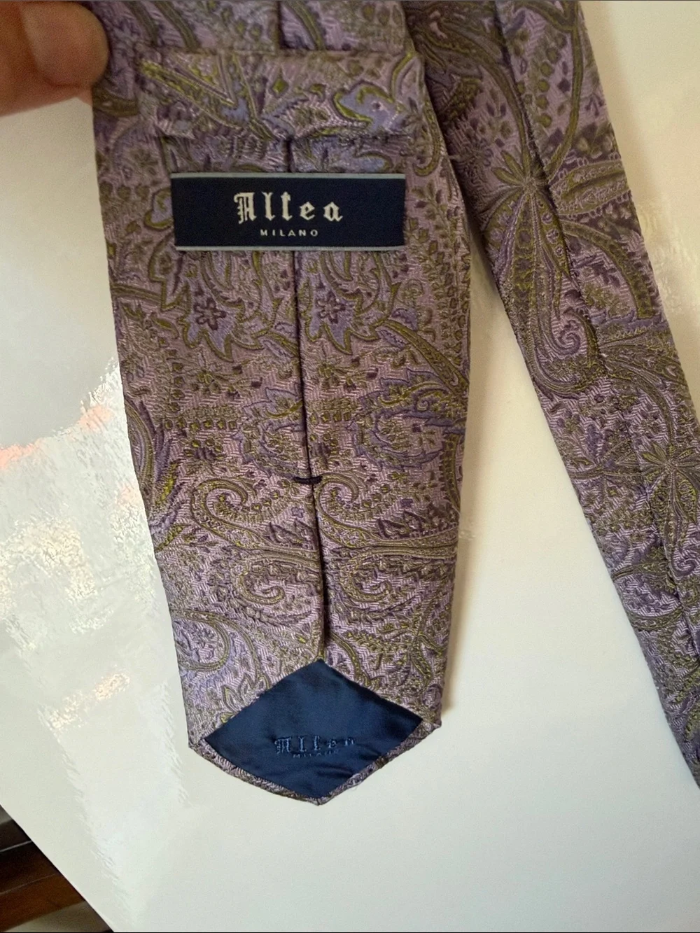 Altea Lavender and Olive Paisley Silk Tie